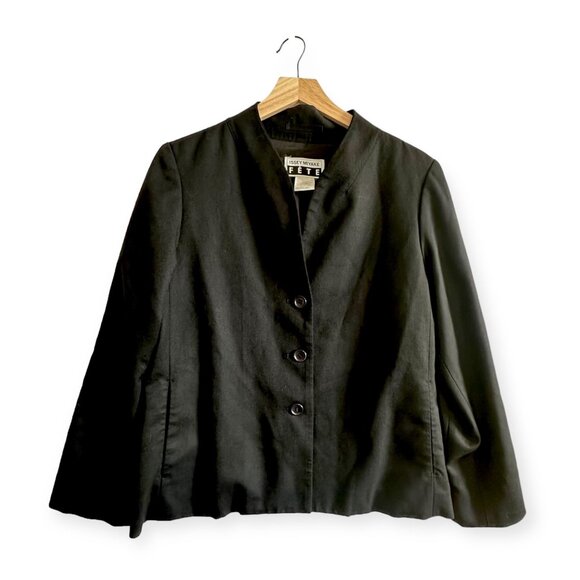 Issey Miyake FÊTE Black Wool Jacket Size 4 Japan Minimalist Collarless Blazer - Picture 16 of 16